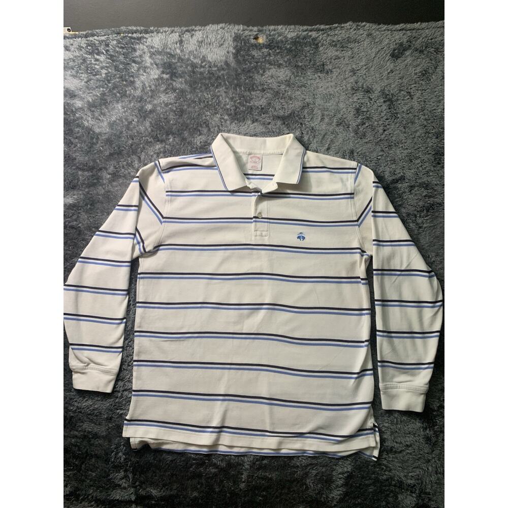 Brooks Brothers Men’s Large Long Sleeve Polo Shirt Blue Stripe Cotton Classic